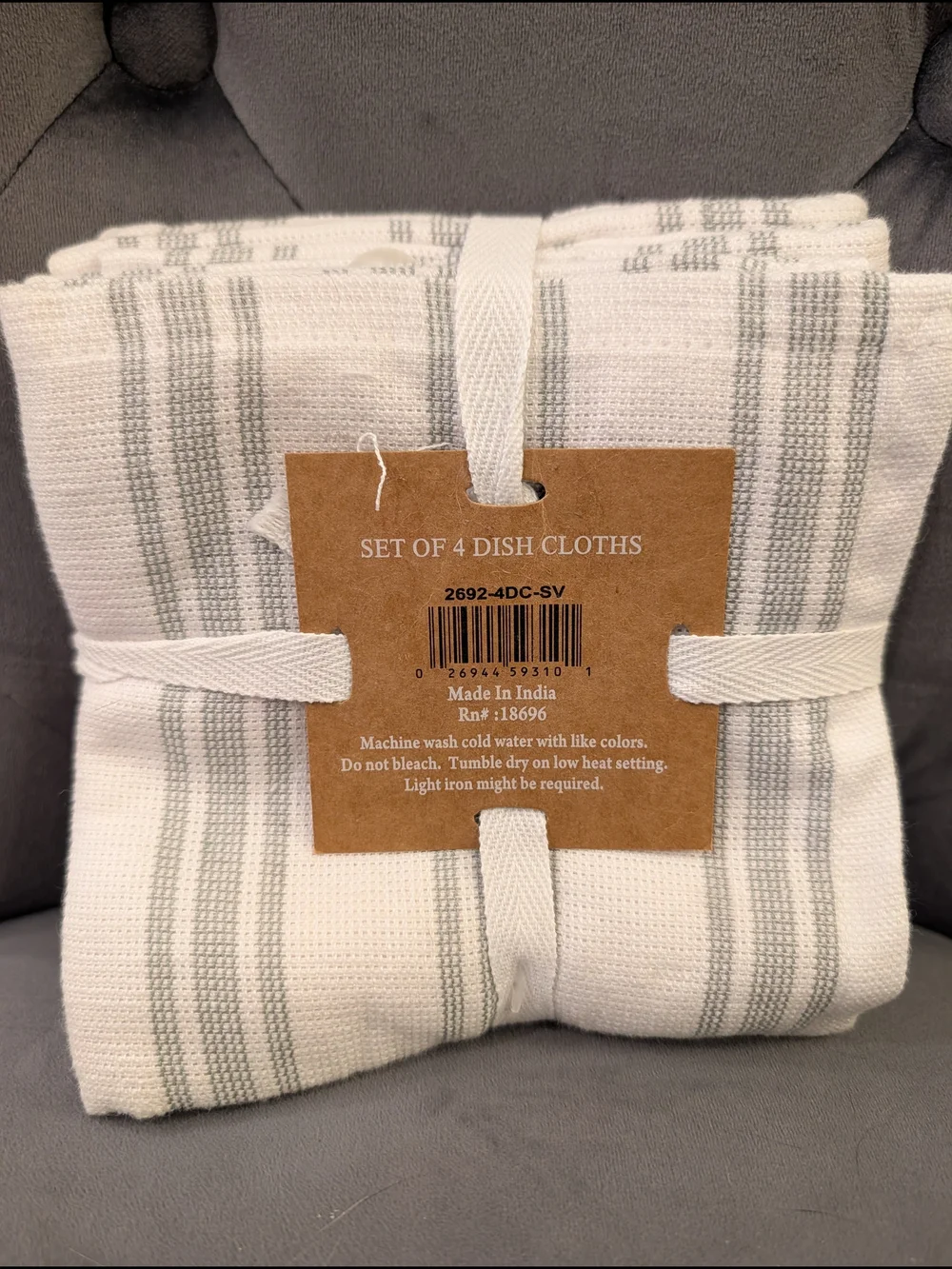 The Good Cook Striped Cotton Dish Cloths - White & Gray (Set of 4)